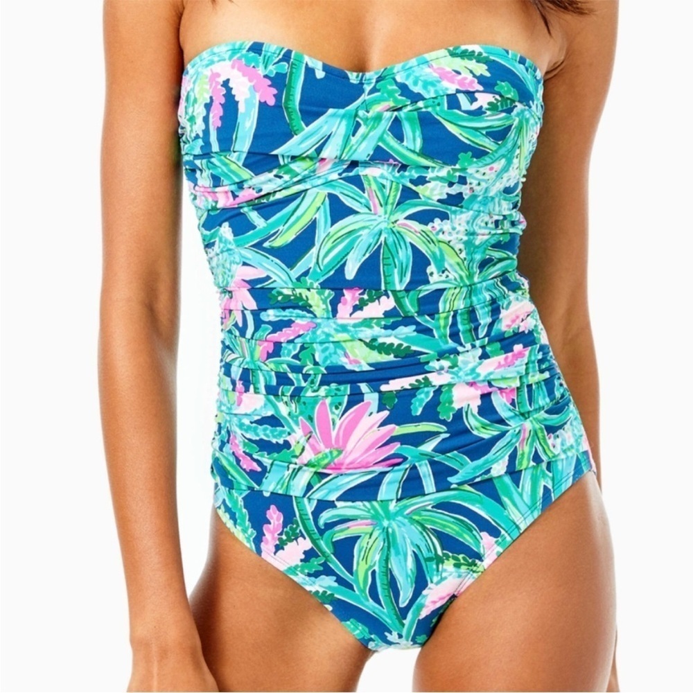 Lilly Pulitzer Blue and Pink Floral Kids One Piece - Picture 2 of 11